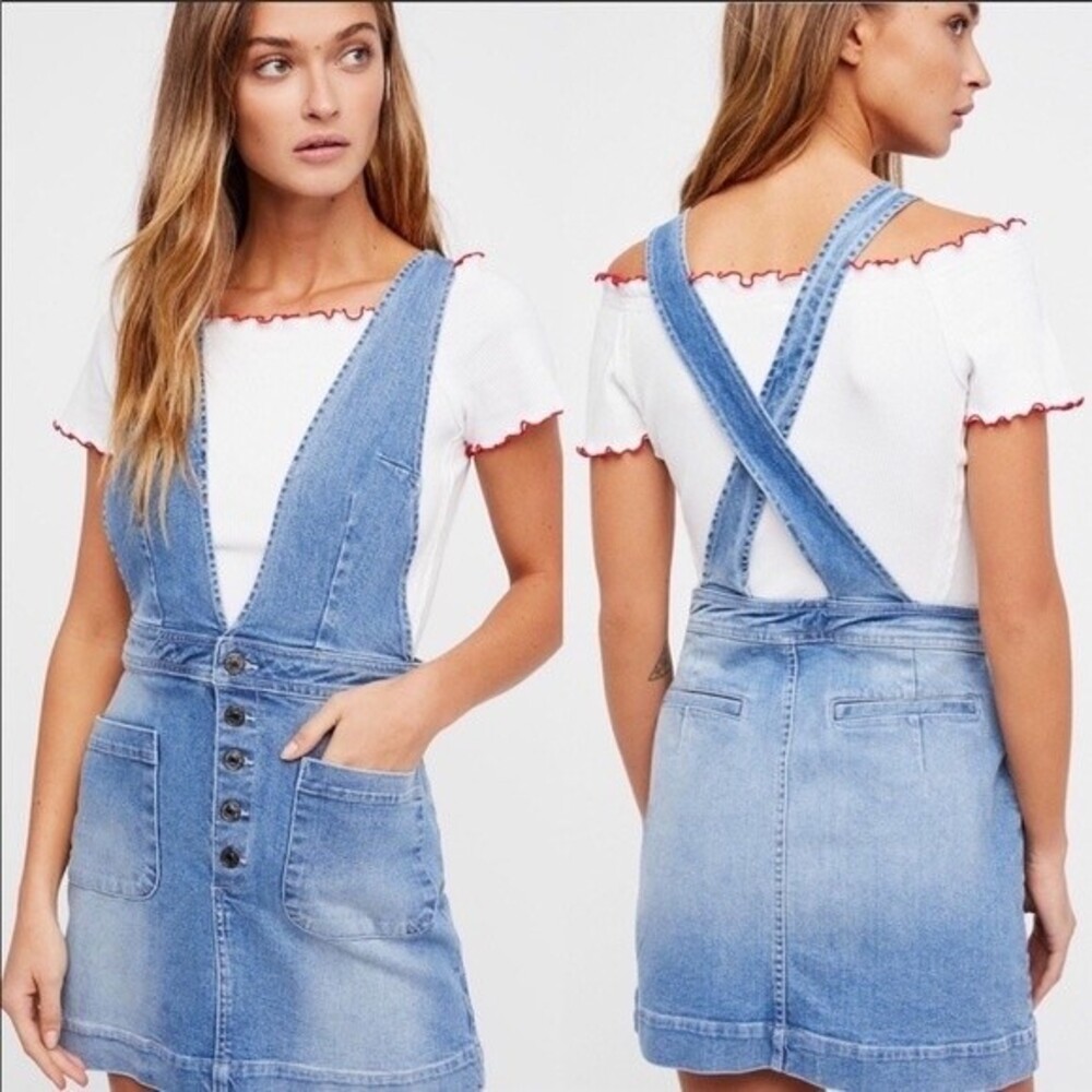 Free People Old School Love Jumper Retro Denim Overalls Size 0